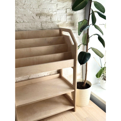 Montessori Wooden Book Display with Storage Shelf For Kids