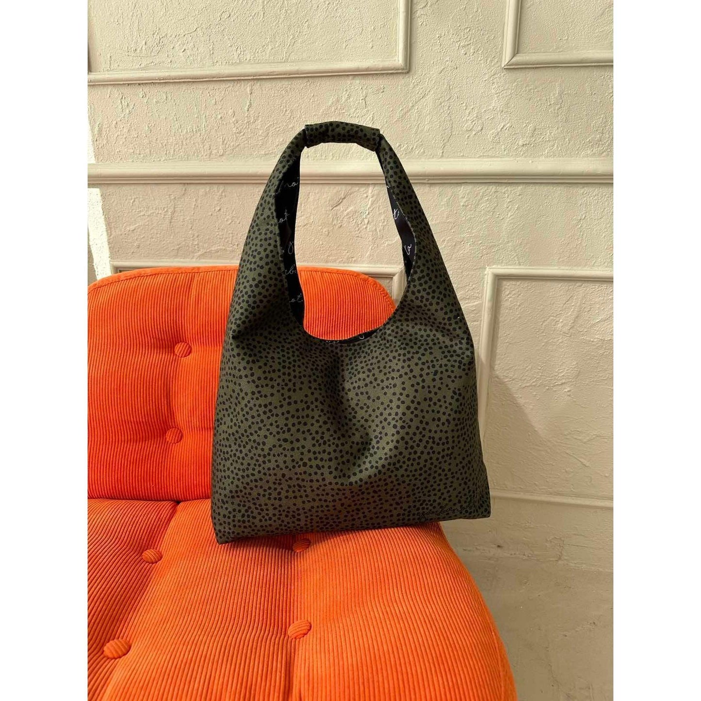 Moon Bag Heart - Khaki Polka Dots