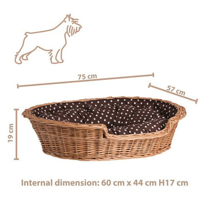 Natural Wicker Dog Bed Poppy With Cushion, 75x57 cm