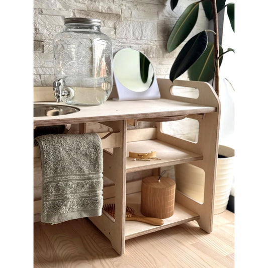 Montessori Wooden Washbasin With Storage for Kids - Large