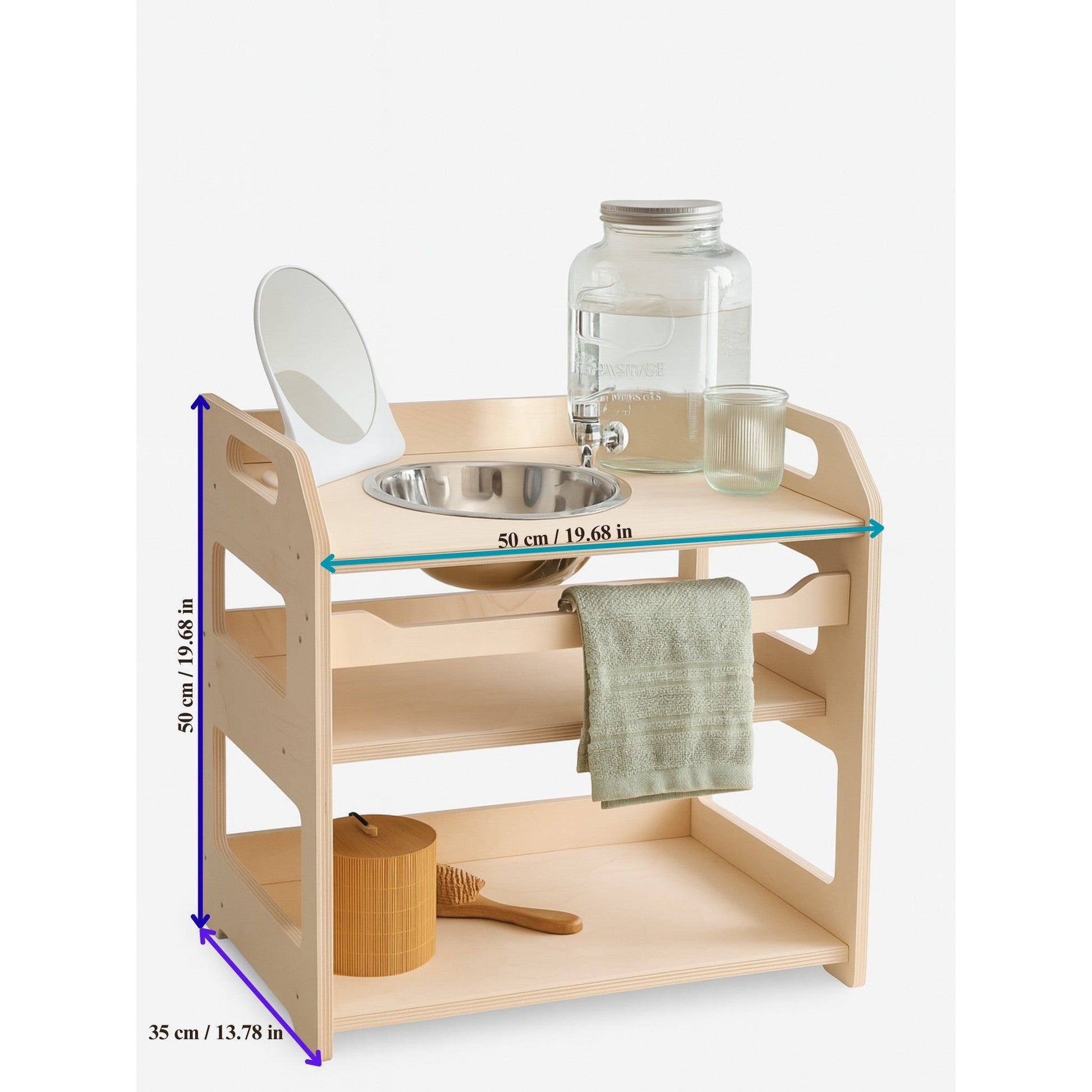 Montessori Wooden Washbasin With Storage for Kids - Small