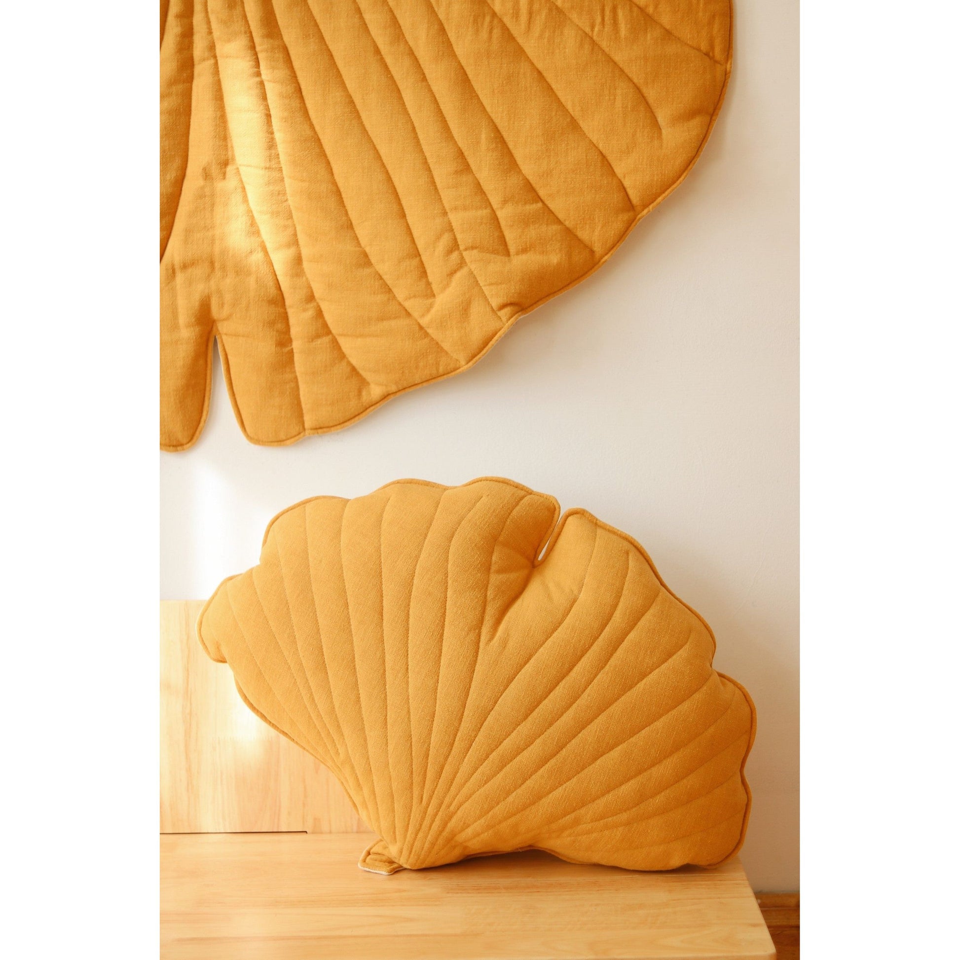 Organic Cotton and Linen Ginkgo Leaf Playmat - Mango