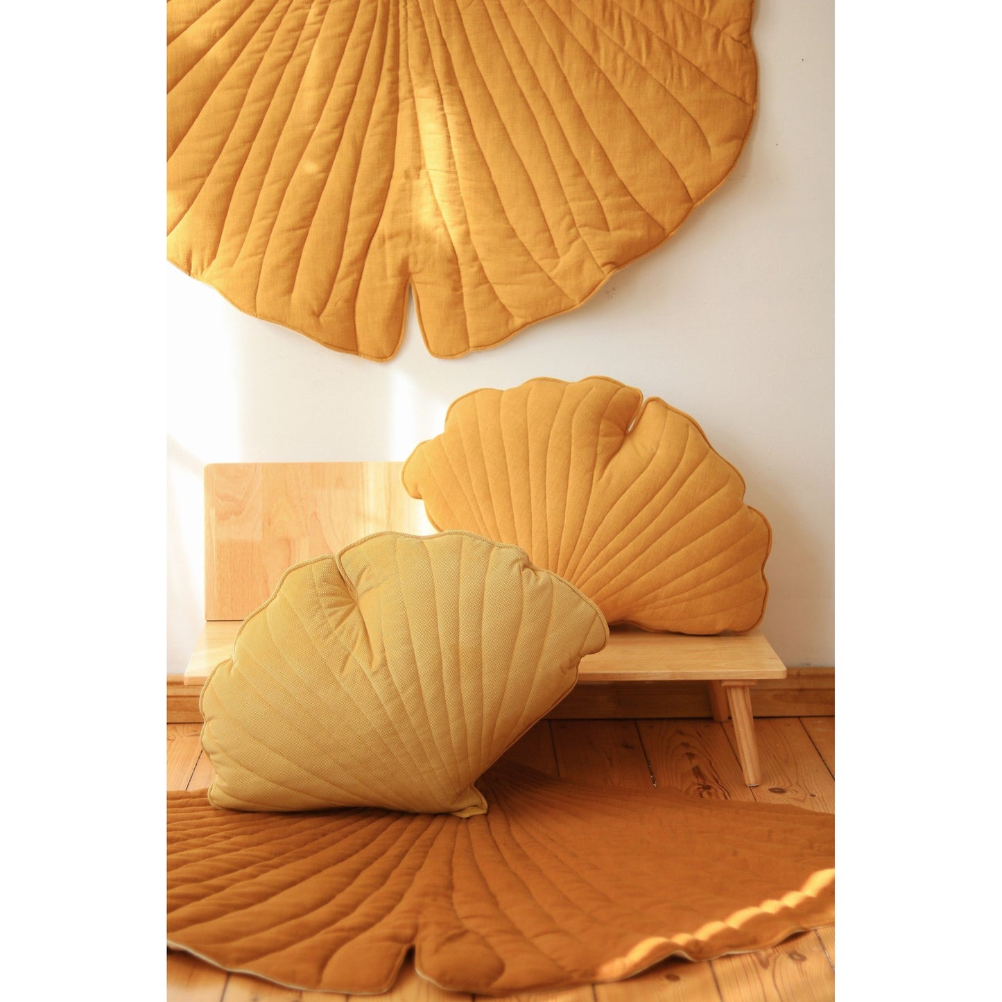 Organic Cotton and Linen Ginkgo Leaf Playmat - Mango