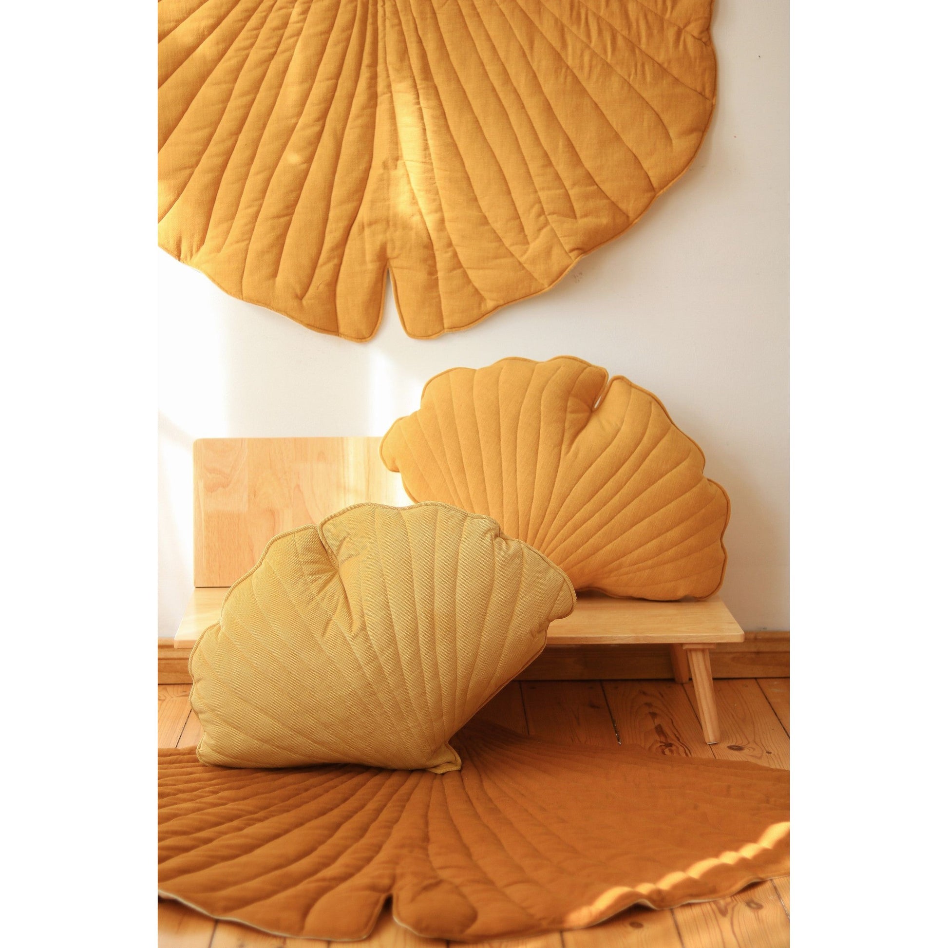 Organic Cotton and Linen Ginkgo Leaf Playmat - Mango