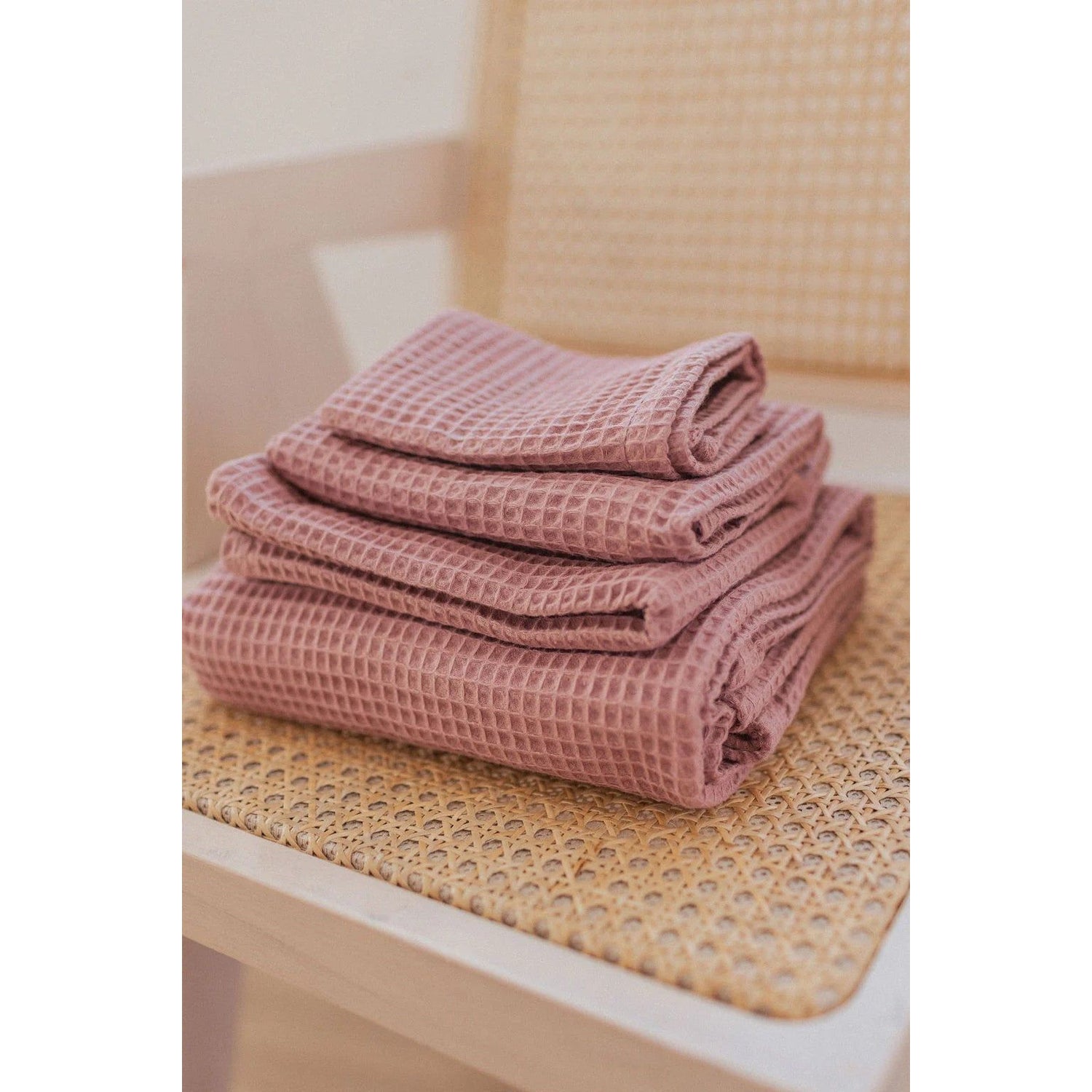Organic Waffle Cotton Towel - Old Pink