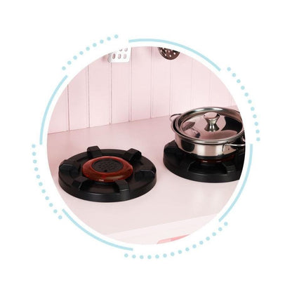 Pink Wooden Play Kitchen with Oven, Burners, Microwave and Accessories