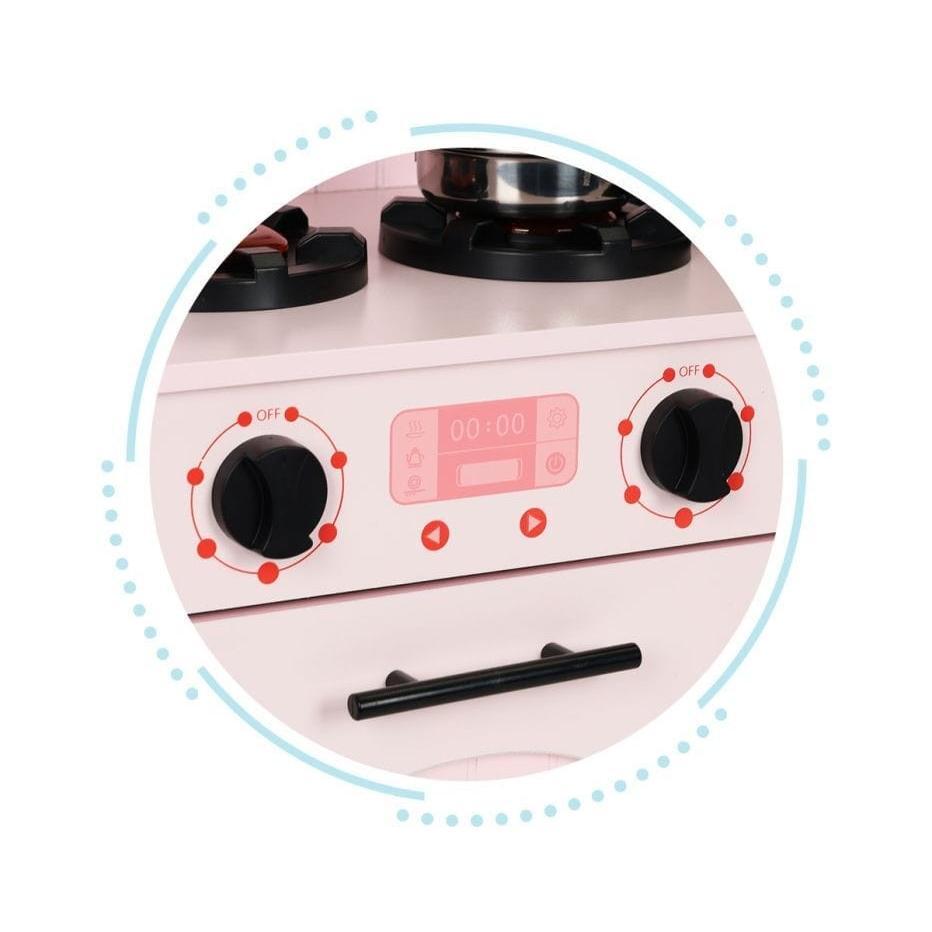 Pink Wooden Play Kitchen with Oven, Burners, Microwave and Accessories