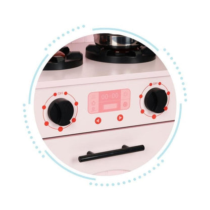 Pink Wooden Play Kitchen with Oven, Burners, Microwave and Accessories