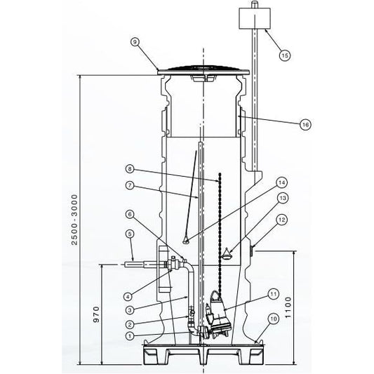 PUMPPAAMOTARVIKE GRUNDFOS POLAR 9 KOROTUS H=500mm