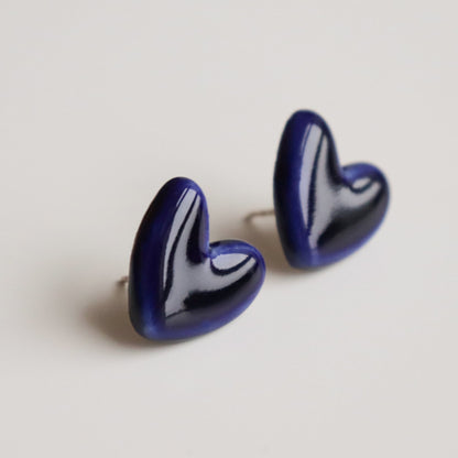 Porcelain Heart Studs -  Blue