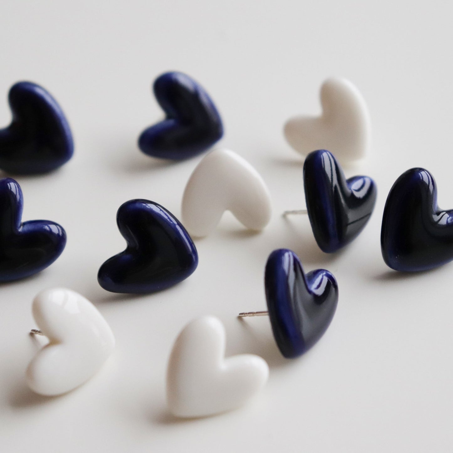 Porcelain Heart Studs -  Blue