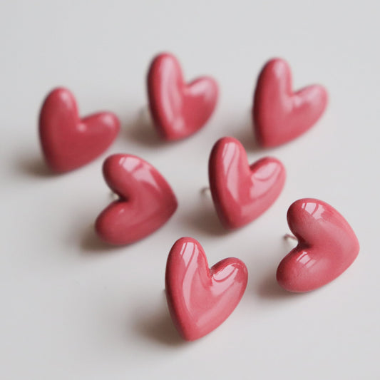 Porcelain Heart Studs -  Pink