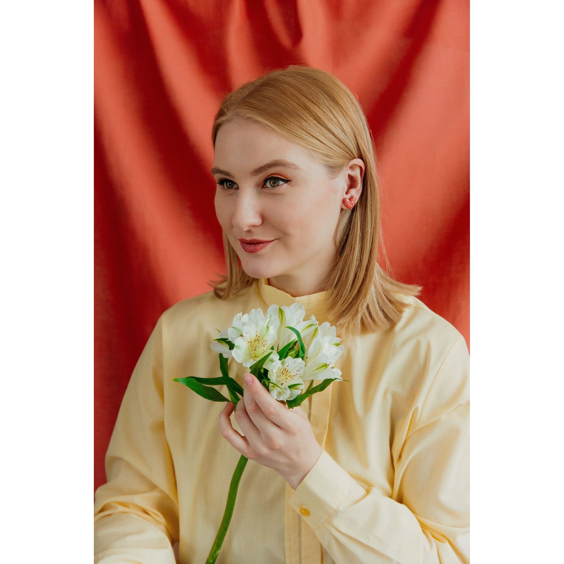 Porcelain Heart Studs -  Pink