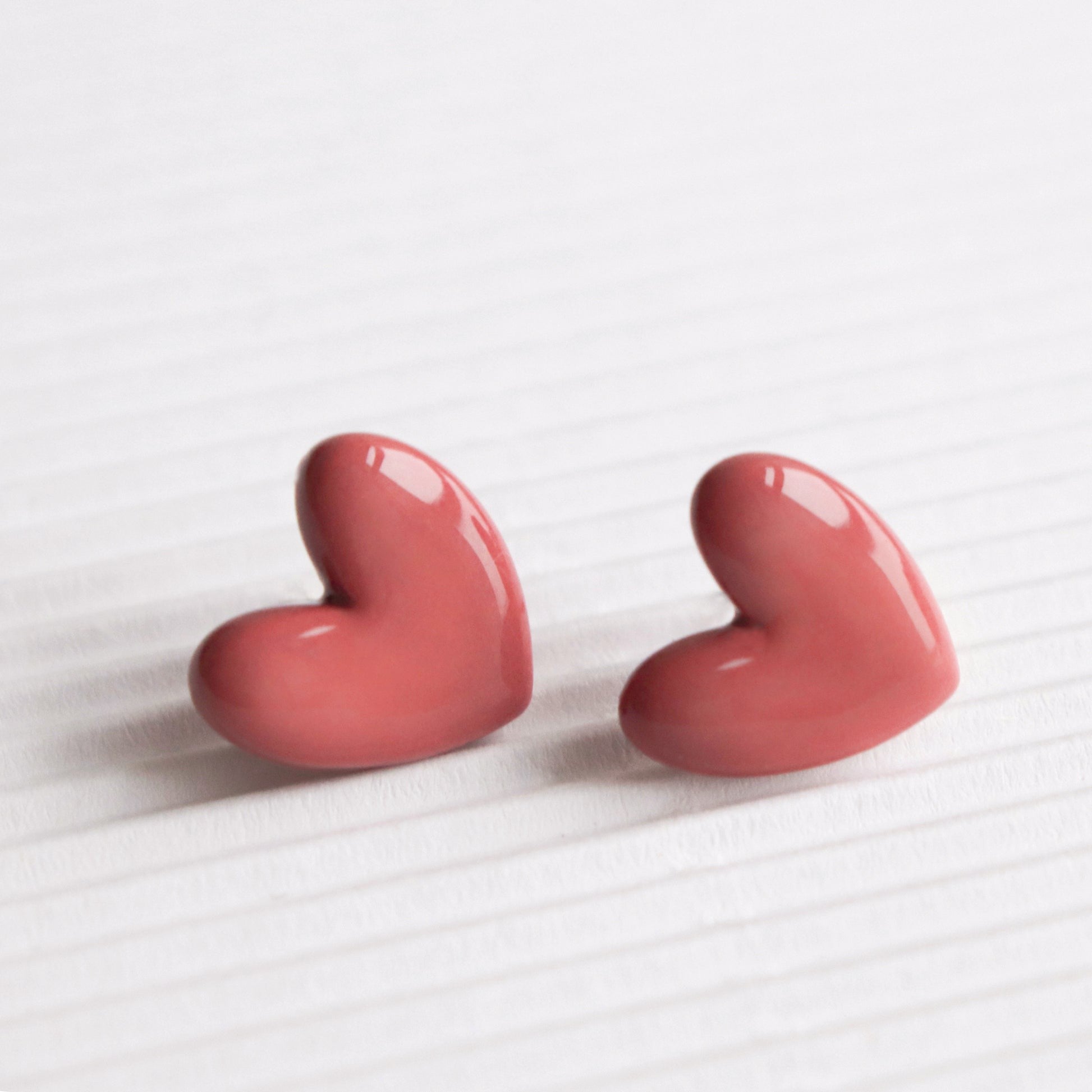Porcelain Heart Studs -  Pink