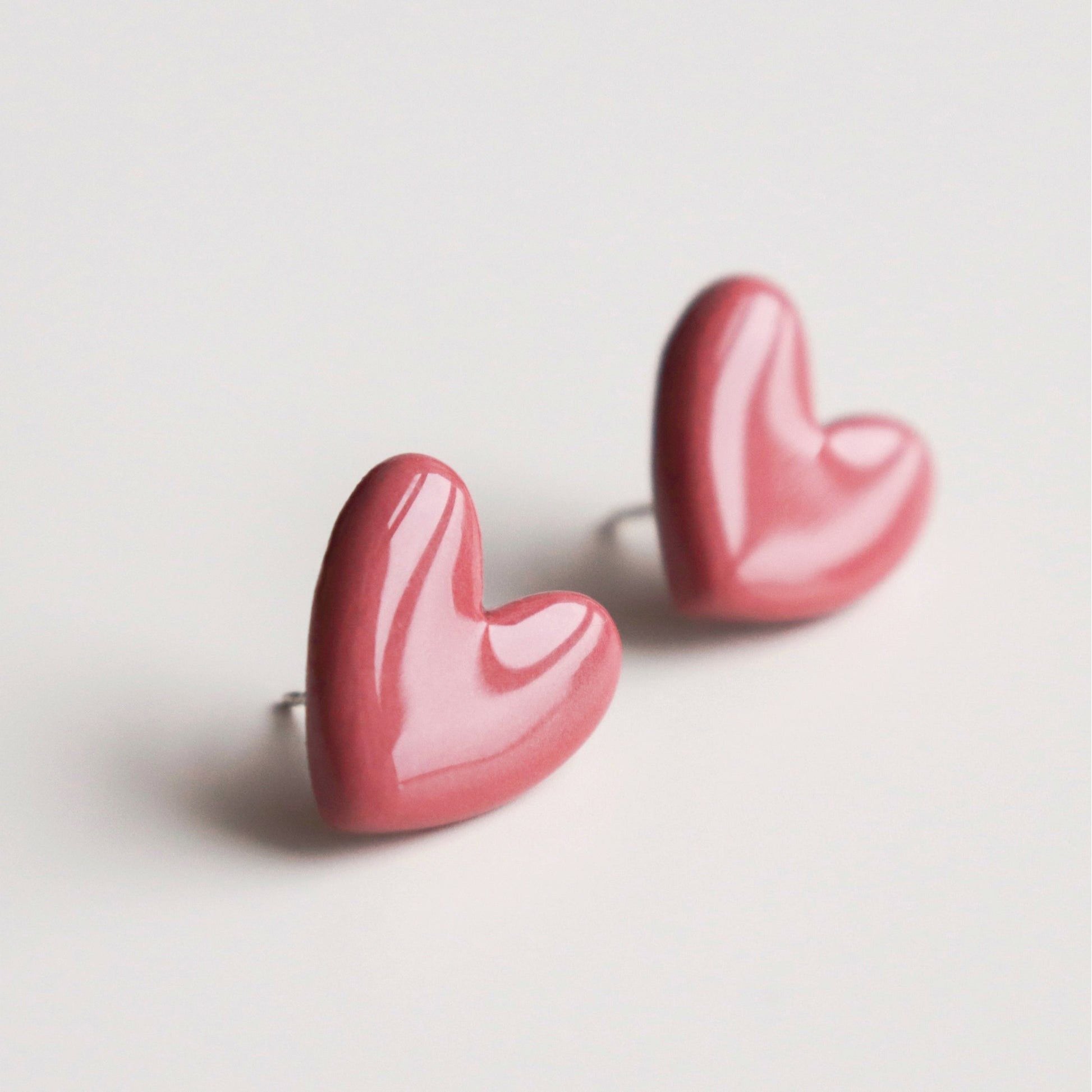Porcelain Heart Studs -  Pink