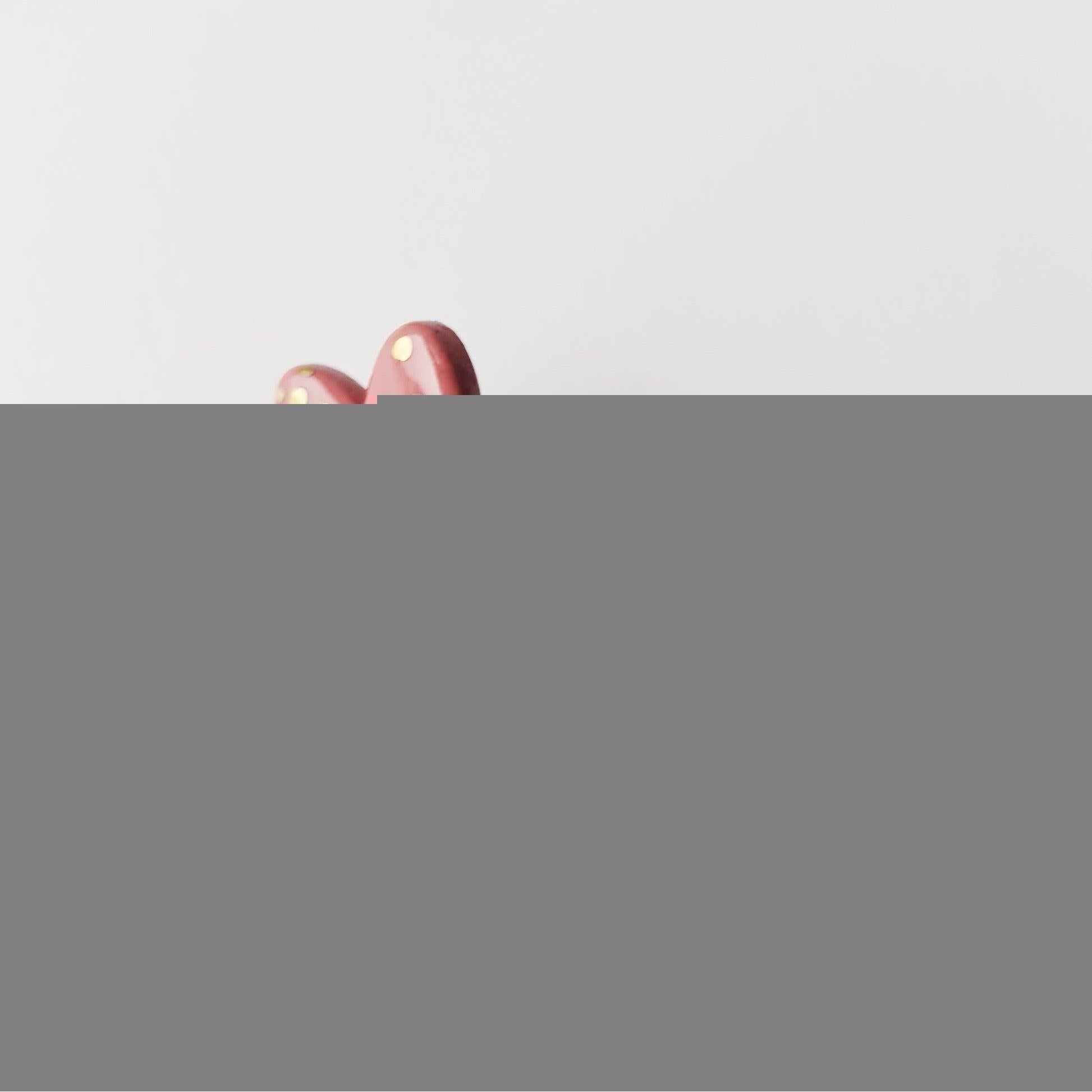 Dotted Porcelain Heart Studs -  Pink