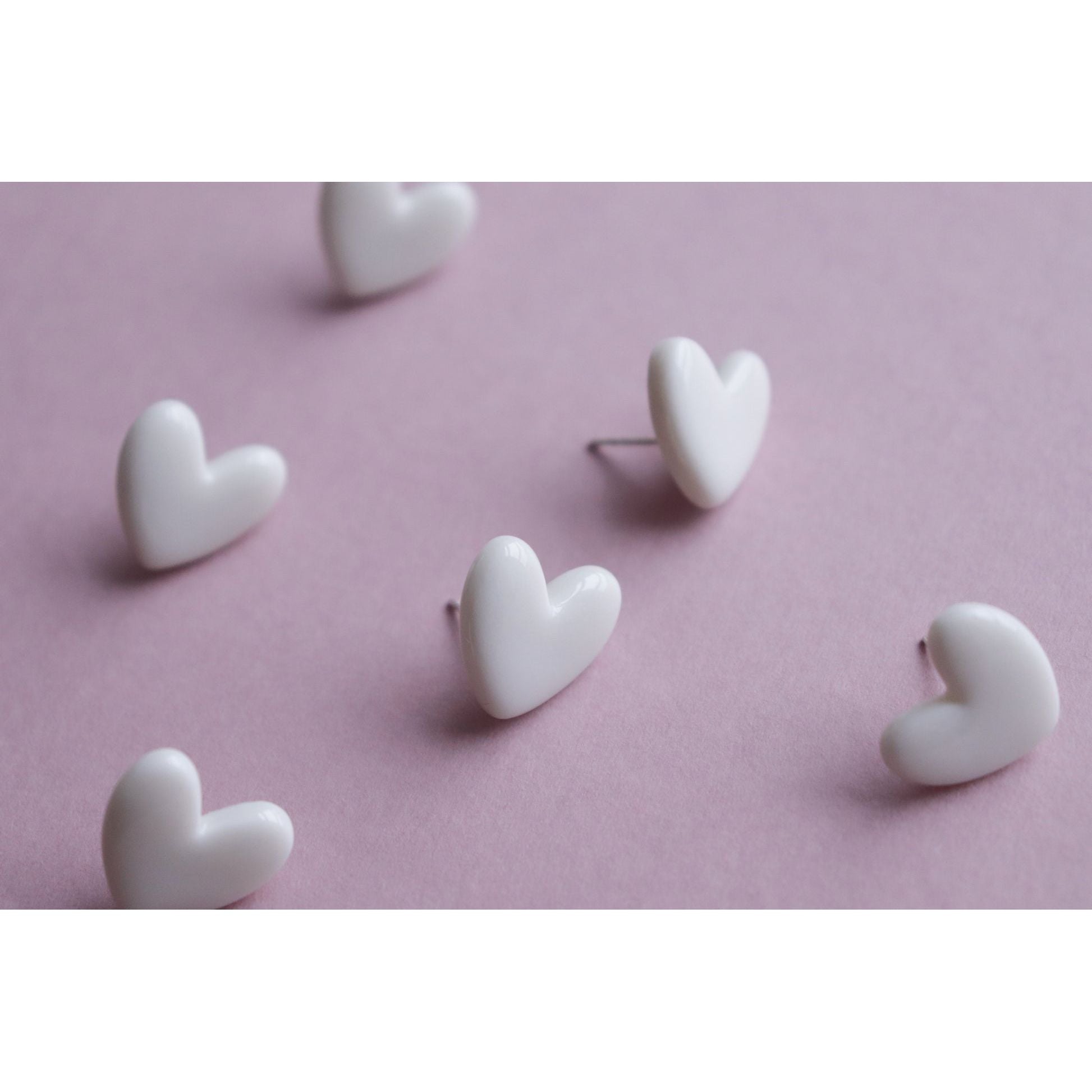 Porcelain Heart Studs -  White