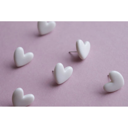 Porcelain Heart Studs -  White