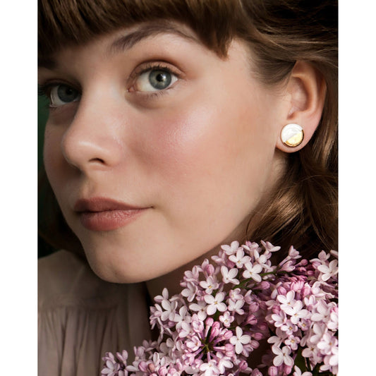 Porcelain Round Stud Earrings - Burgundy and Gold