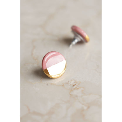 Porcelain Round Stud Earrings - Pink and Gold
