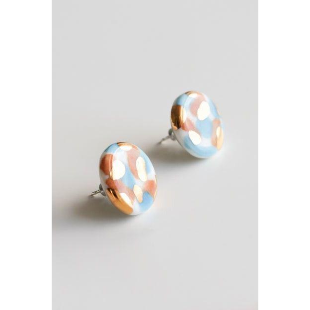 Porcelain Tache Studs -  Blue and Orange
