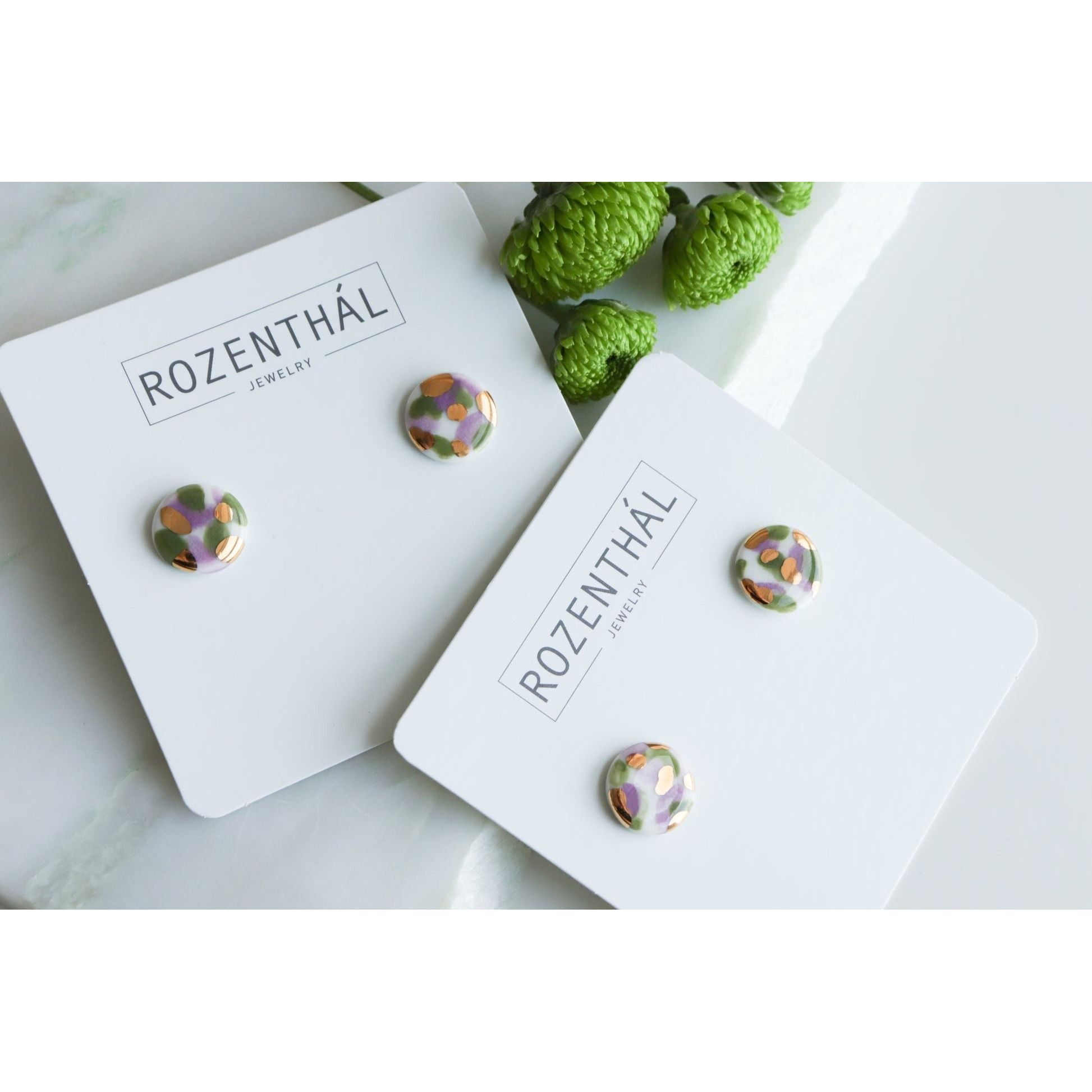 Porcelain Tache Studs -  Green and Violet