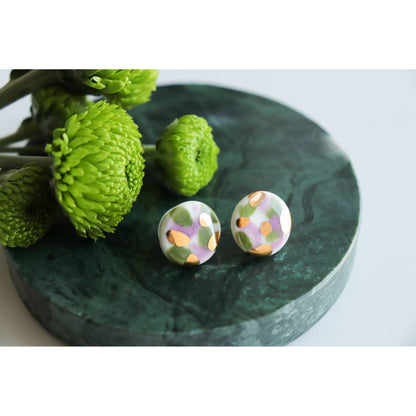 Porcelain Tache Studs -  Green and Violet