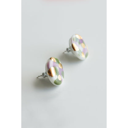 Porcelain Tache Studs -  Green and Violet