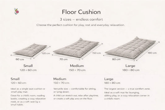 Quilted Kids' Floor Cushion, Grey, 3 Sizes Available