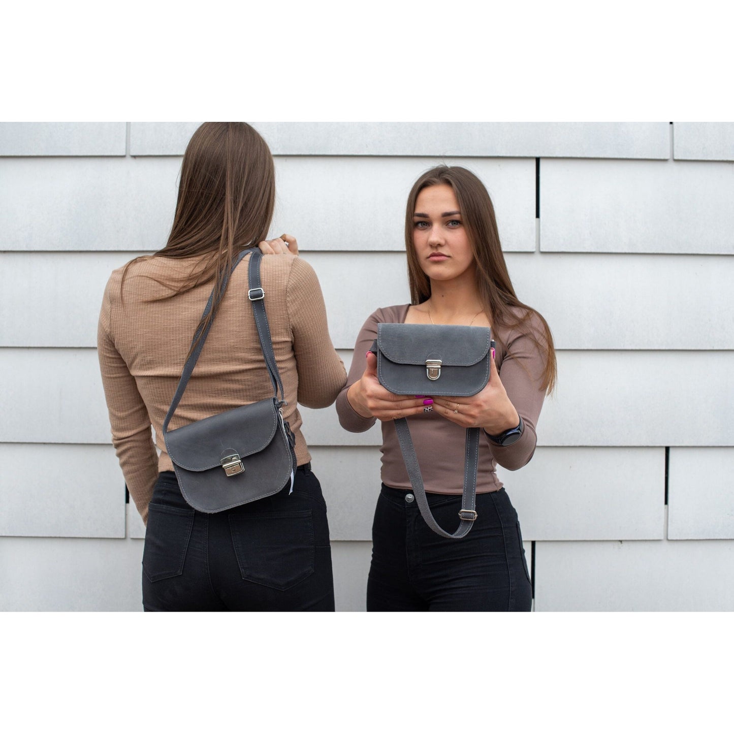 Natural Leather Saddle Bag Medium – Grey