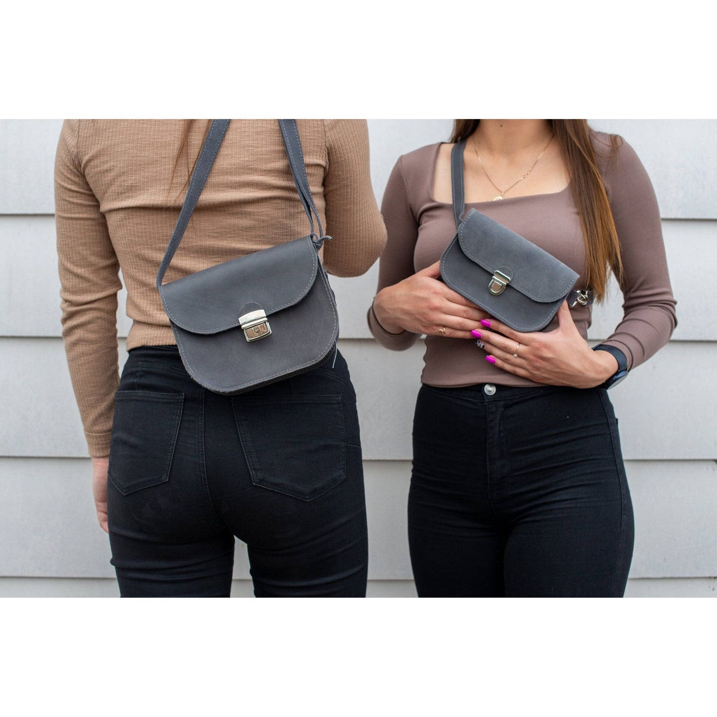 Natural Leather Saddle Bag Medium – Grey