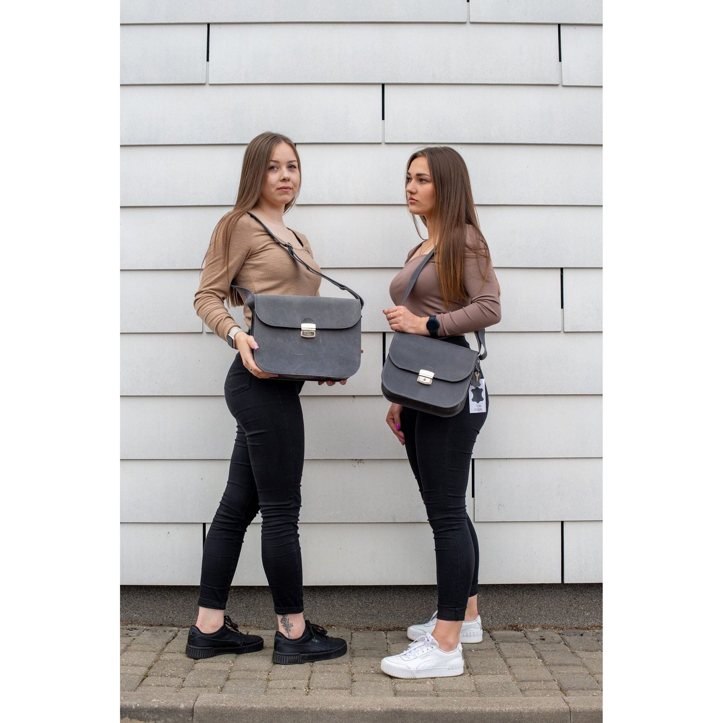 Natural Leather Saddle Bag Large – Grey