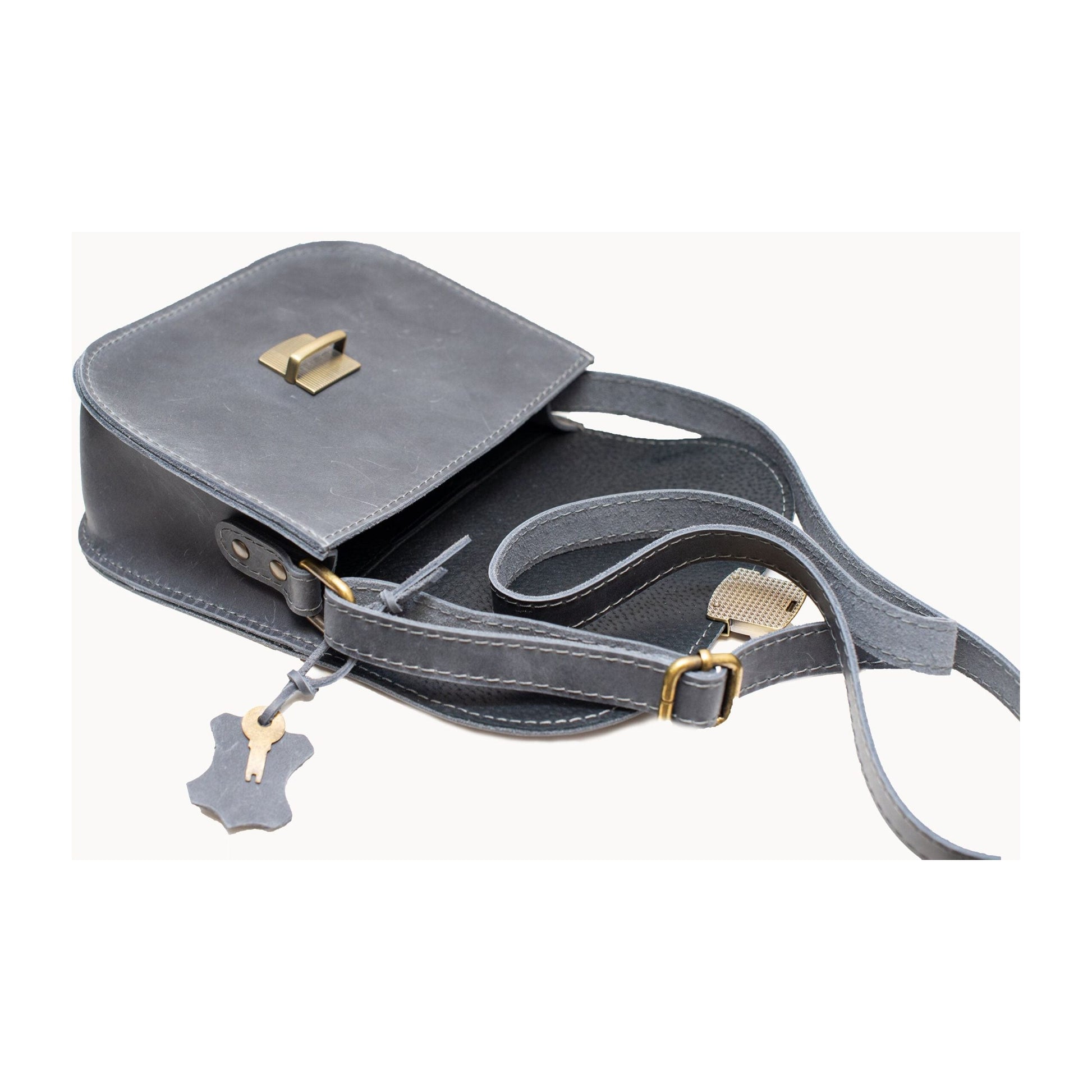 Natural Leather Saddle Bag Large – Grey