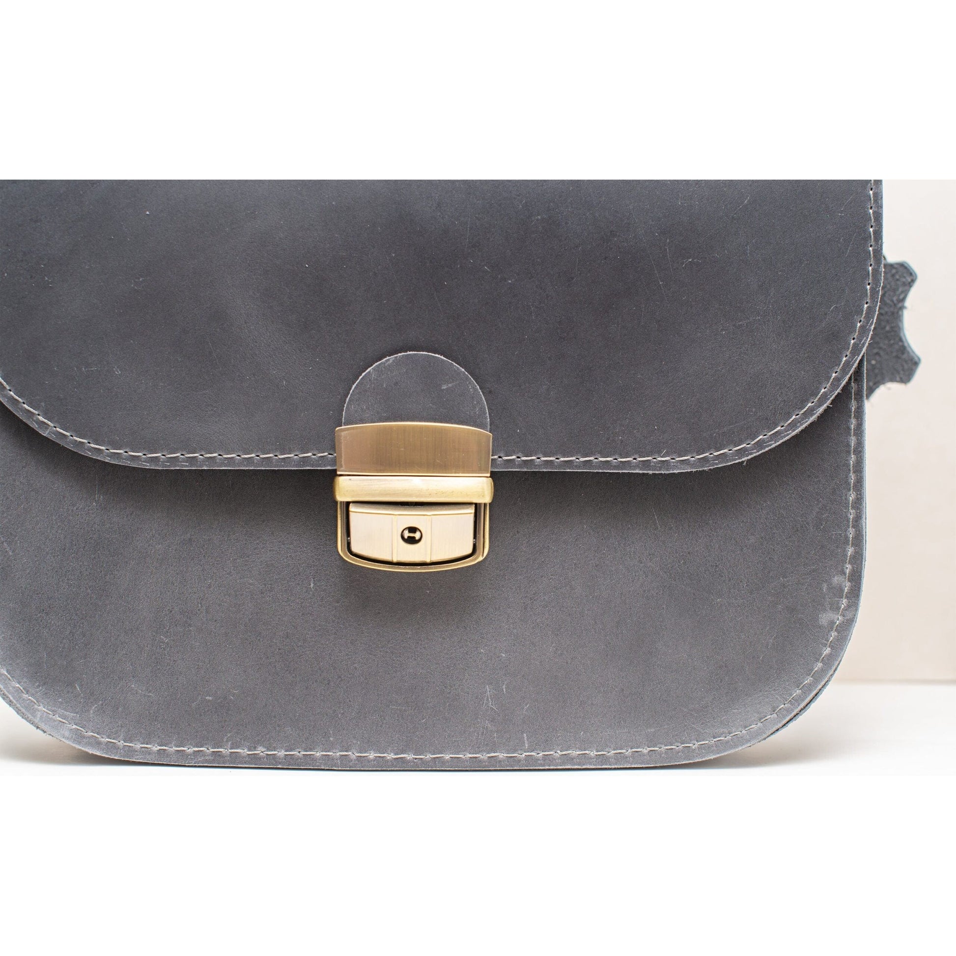 Natural Leather Saddle Bag Large – Grey