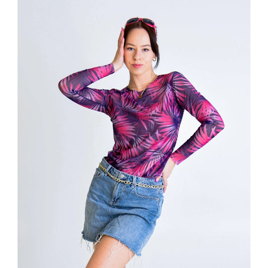 Tan-Through Long-Sleeve Shirt - Pink Tropica