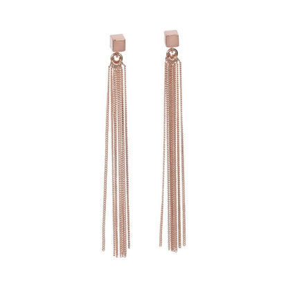 Solid C-Tassel Earrings - Rose Gold and Silver