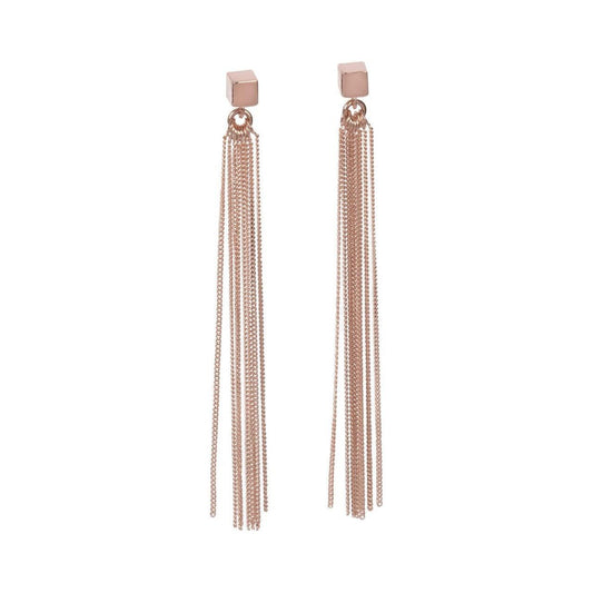 Solid C-Tassel Earrings - Rose Gold and Silver