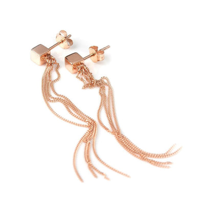 Solid C-Tassel Earrings - Rose Gold and Silver