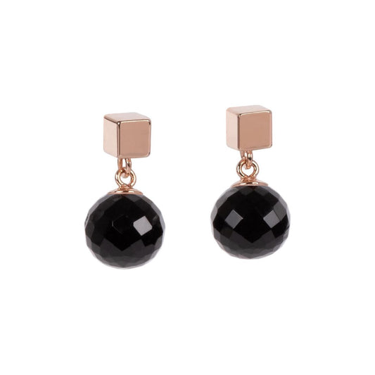Solid Onyx Earrings - Rose Gold and Silver