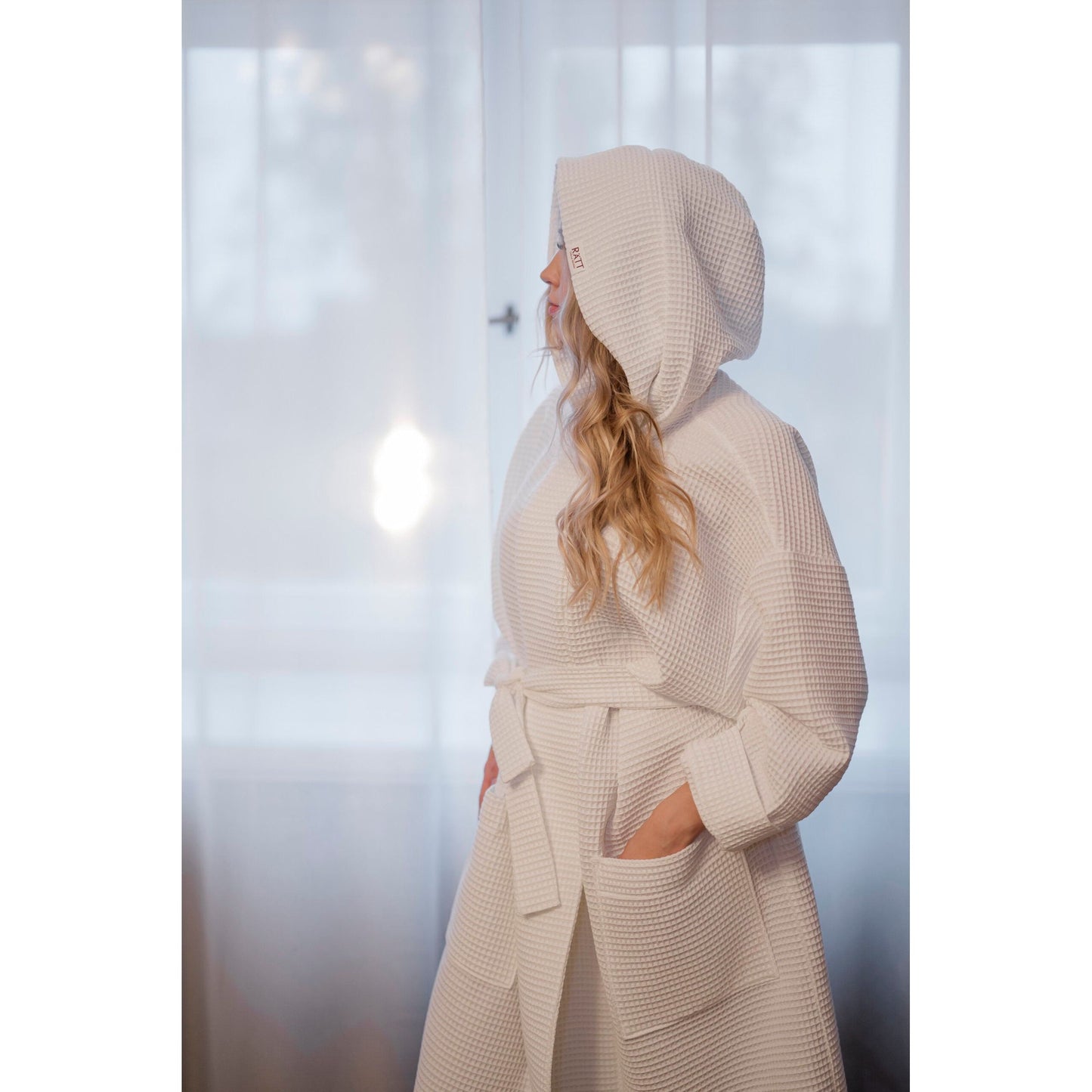 Waffle Cotton UNISEX Robe with Hood - White