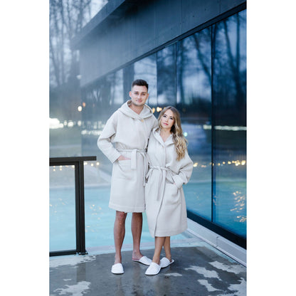 Waffle Cotton UNISEX Robe with Hood - White