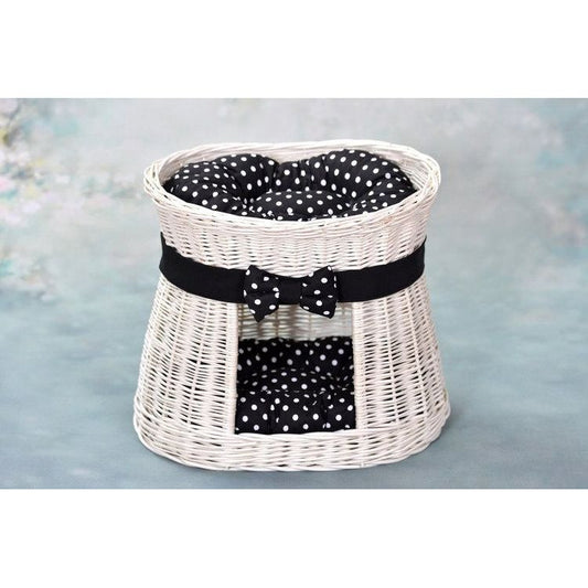 Whitewashed Wicker Cat House Cari With Cushions