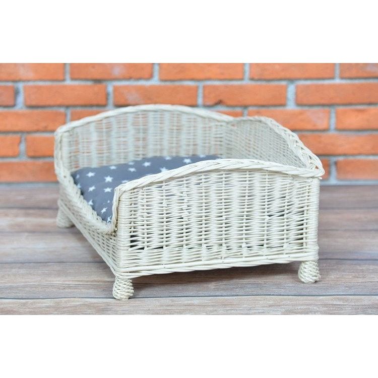 Whitewashed Wicker Pet Bed Alfie With Cushion, 74×52 cm