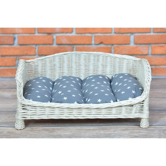 Whitewashed Wicker Pet Bed Alfie With Cushion, 84×62 cm