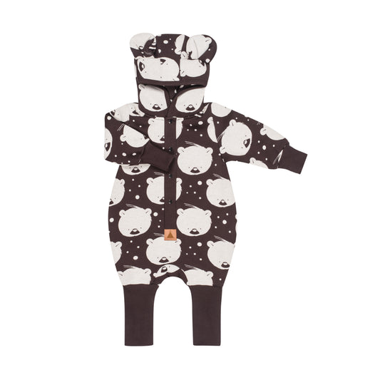 Eared Jumpsuit for Babies and Kids - Chocolate Polar Bear