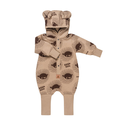 Eared Jumpsuit for Babies and Kids - Lion on Cacao